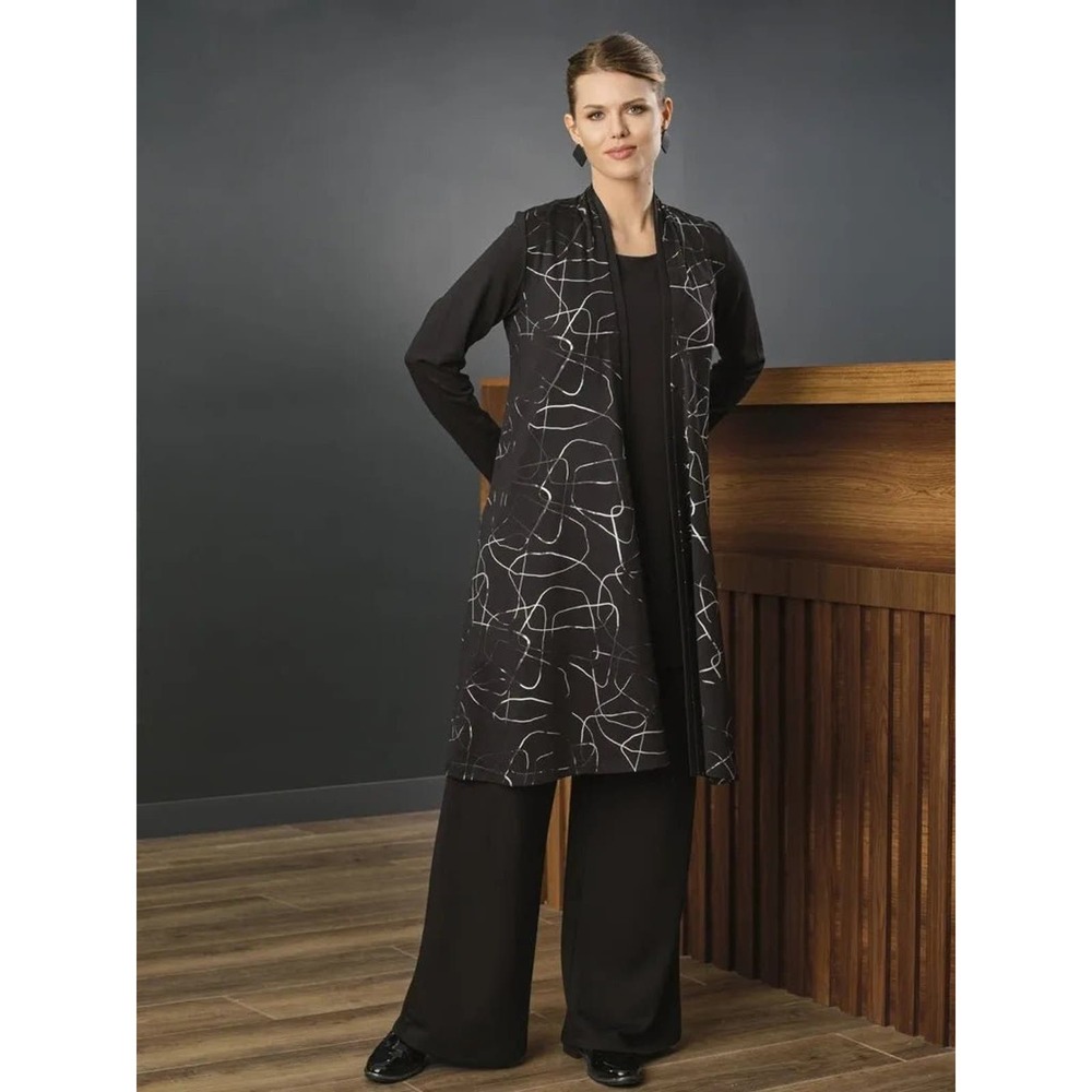 Women's Long Cardigan Duster Size S Black Long Sleeve Abstract NWT Ever Sassy